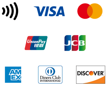 Airペイ,VISA,Mastercard®,UnionPay（銀聯）,JCB,American Express®,Diners Club,Discover